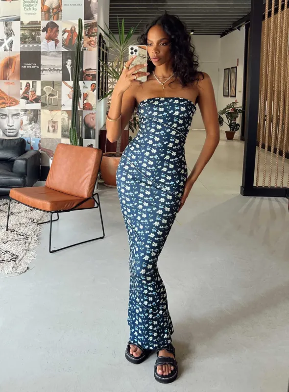 Oscar Midi Dress Navy Floral sold by Princess Polly