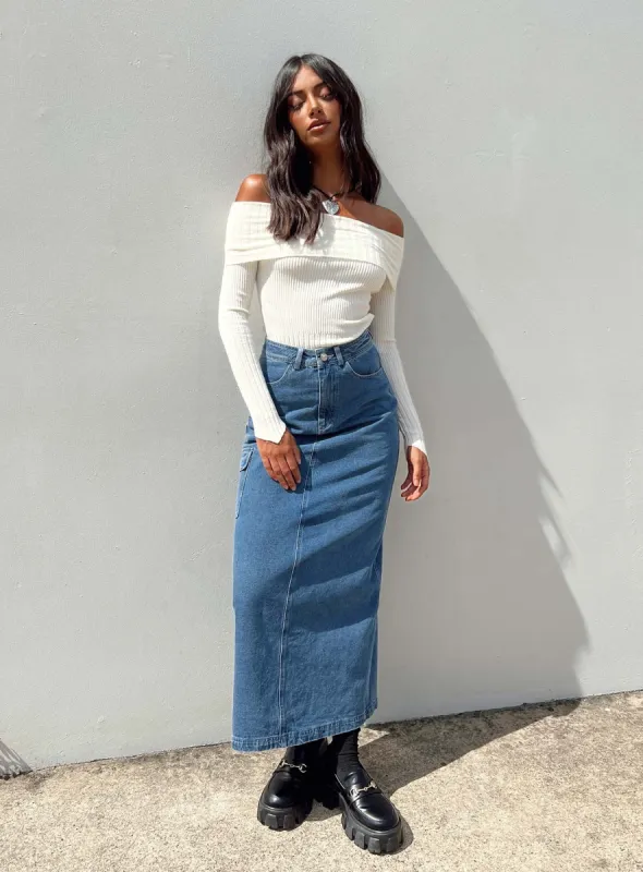 Harben Denim Maxi Skirt sold by Princess Polly