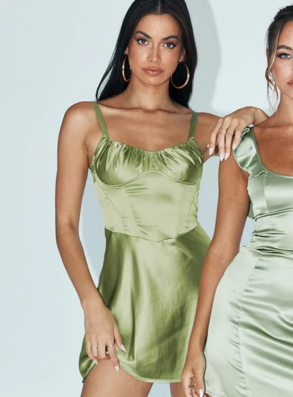 open lace back dress Hope Modal Square Neck Long Sleeve Mini Dress in Sage Green main image 1