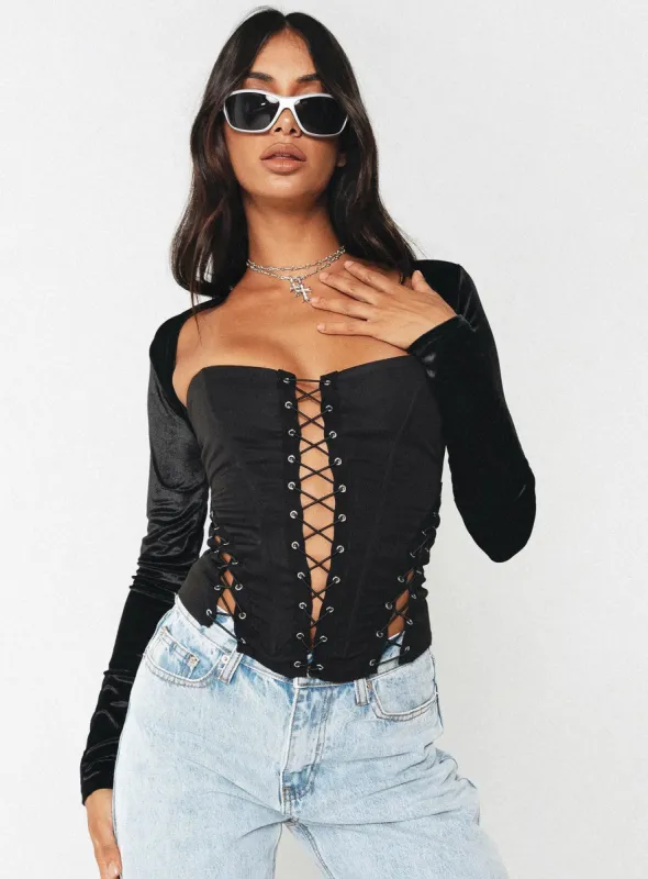 Doreene Velour Bolero Black sold by Princess Polly