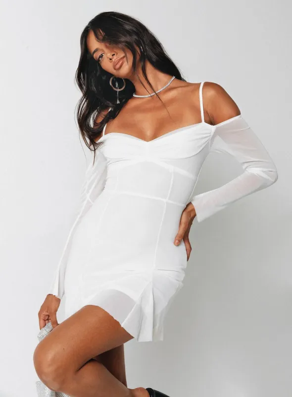 Viva Long Sleeve Mini Dress White sold by Princess Polly