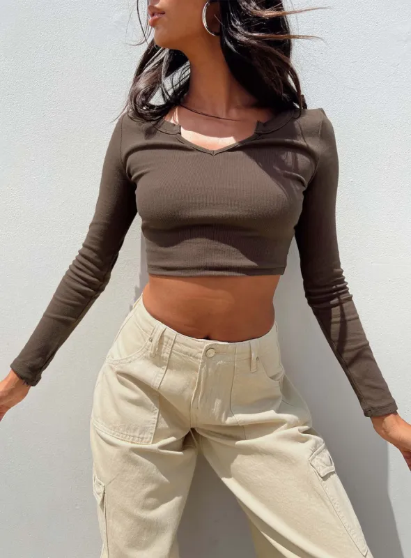 Laurina Long Sleeve Top Brown sold by Princess Polly
