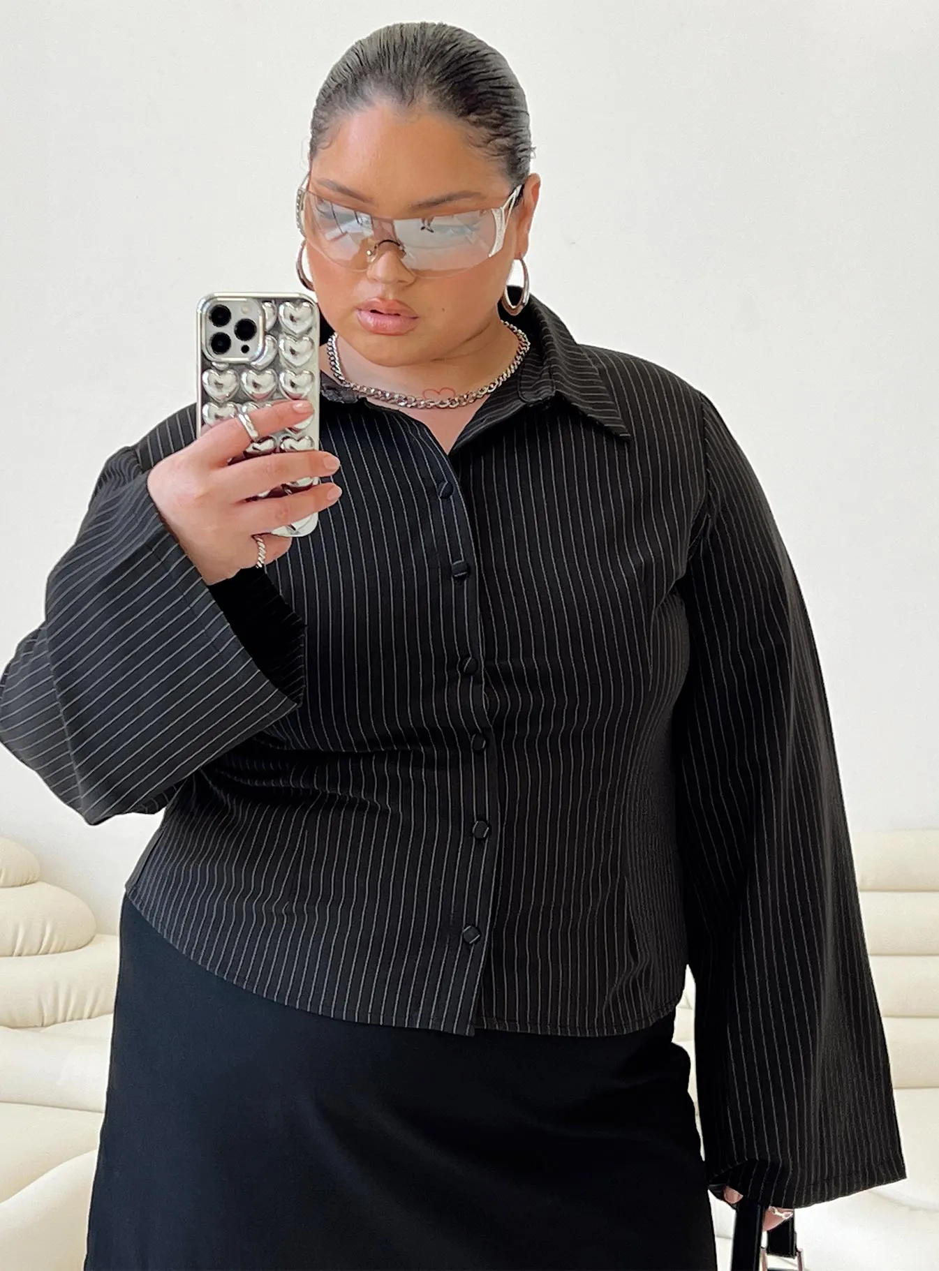 Anni Stripe Shirt Pinstripe Curve sold by Princess Polly