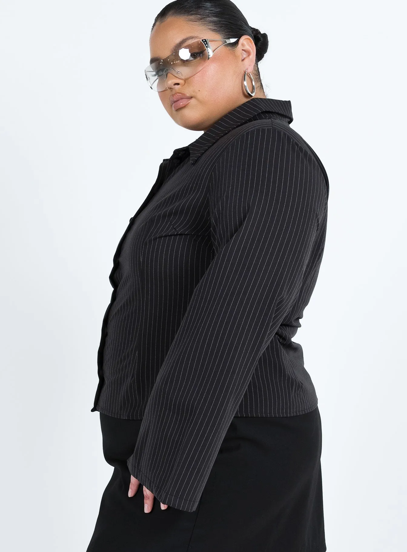 Anni Stripe Shirt Pinstripe Curve sold by Princess Polly product image thumbnail 4