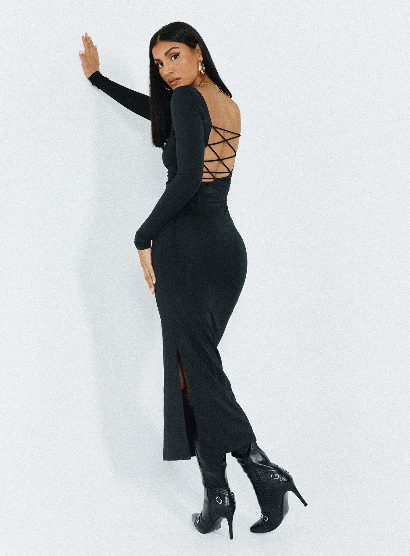 Burlington Long Sleeve Maxi Dress Black sold by Princess Polly