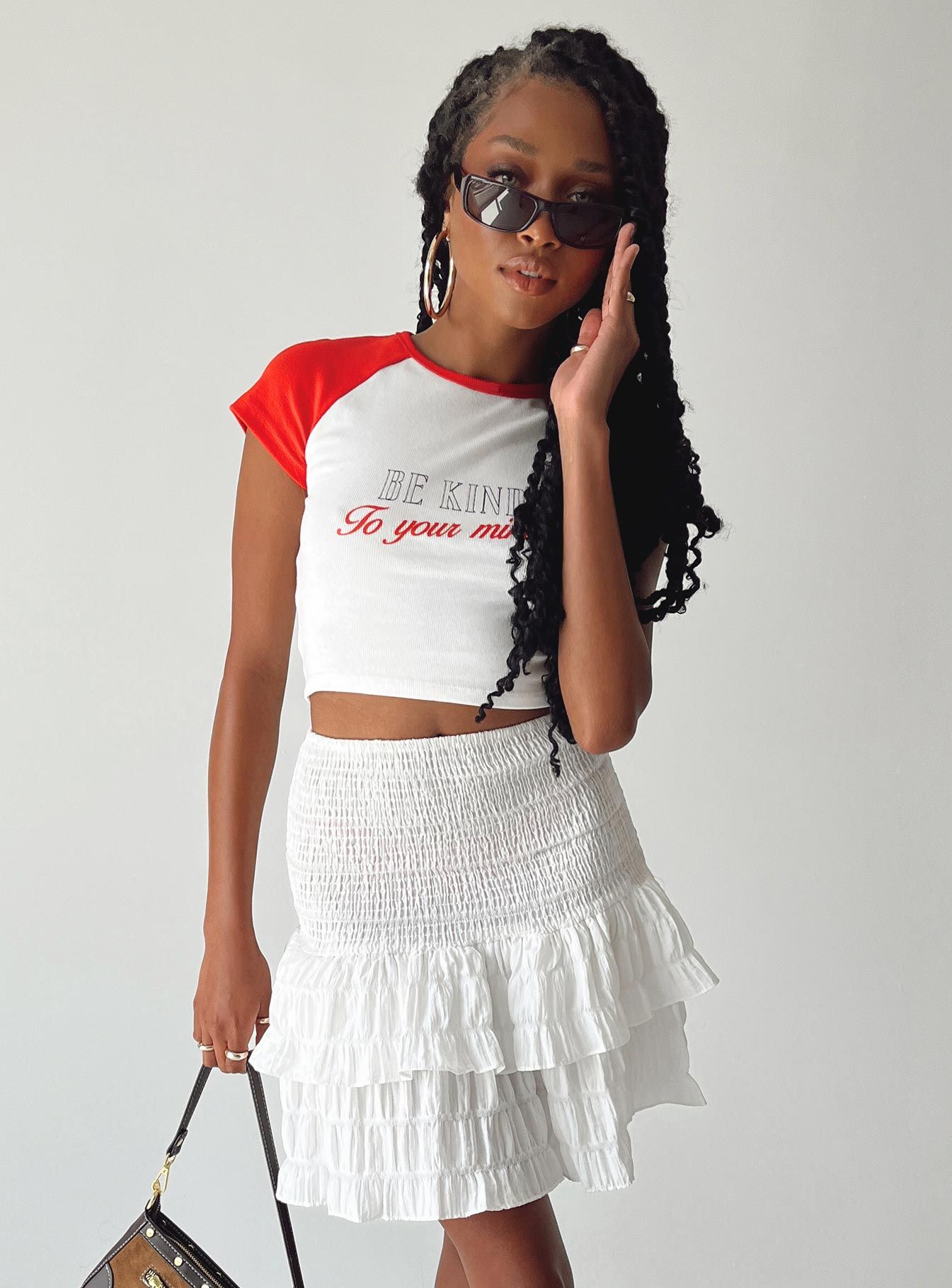 Cailyn Mini Skirt White sold by Princess Polly