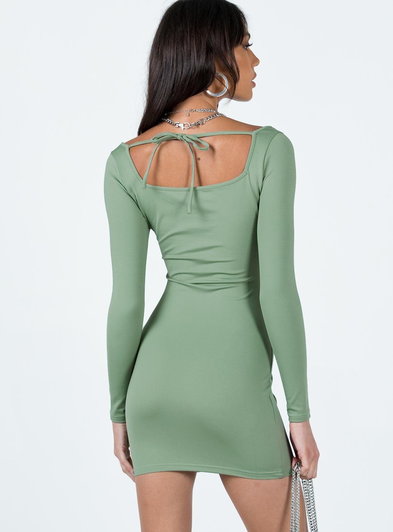Talisa Long Sleeve Mini Dress Green sold by Princess Polly product image thumbnail 4