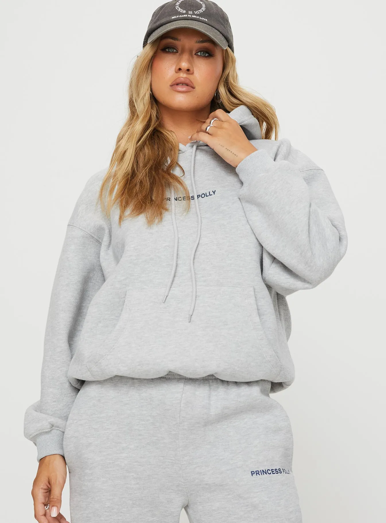 Princess Polly Hooded Sweatshirt Bubble Text Grey Marle / Slate sold by Princess Polly product image thumbnail 2