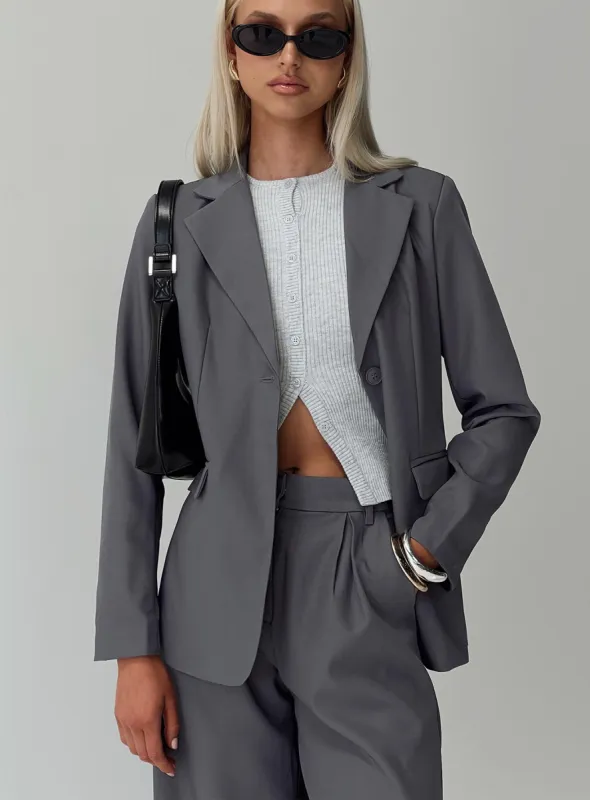 Relaxed Blazer Charcoal sold by Princess Polly