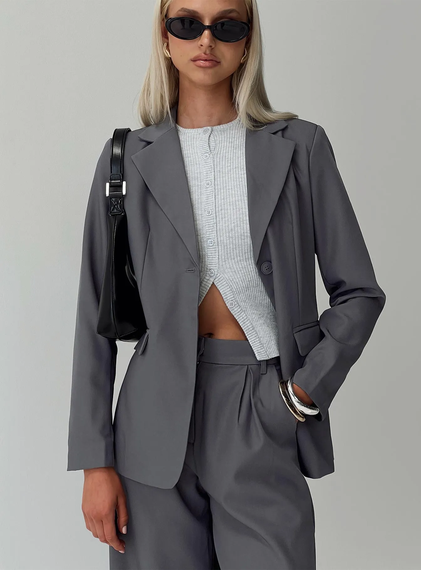 Relaxed Blazer Charcoal sold by Princess Polly