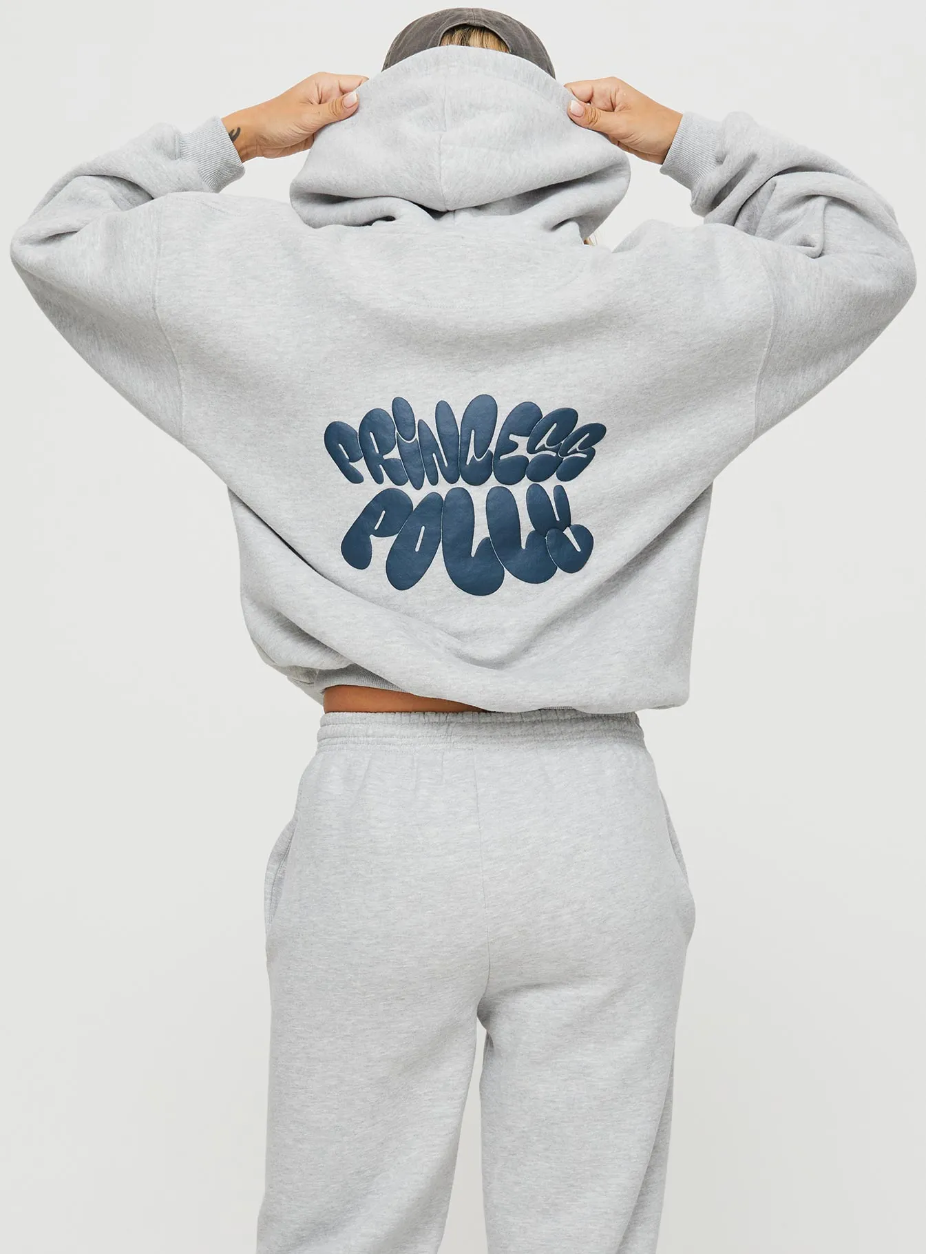 Princess Polly Hooded Sweatshirt Bubble Text Grey Marle / Slate sold by Princess Polly product image thumbnail 5