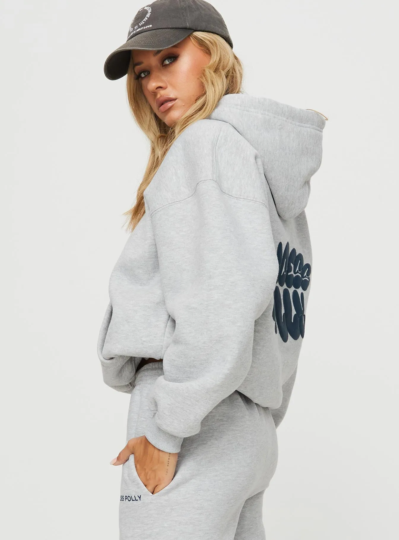 Princess Polly Hooded Sweatshirt Bubble Text Grey Marle / Slate sold by Princess Polly product image thumbnail 4