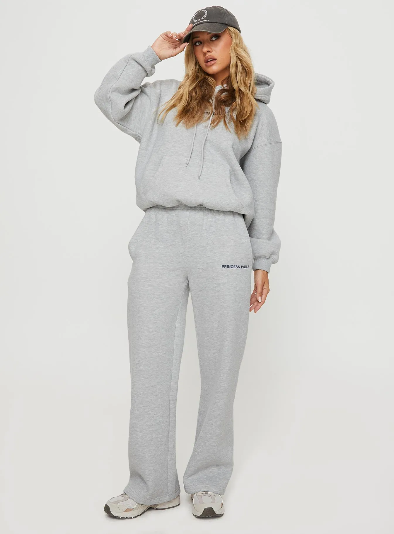 Princess Polly Hooded Sweatshirt Bubble Text Grey Marle / Slate sold by Princess Polly product image thumbnail 3