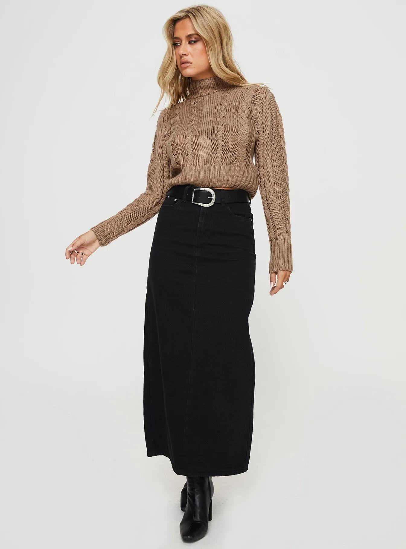 Whessler Split Back Denim Midi Skirt Black sold by Princess Polly product image thumbnail 2
