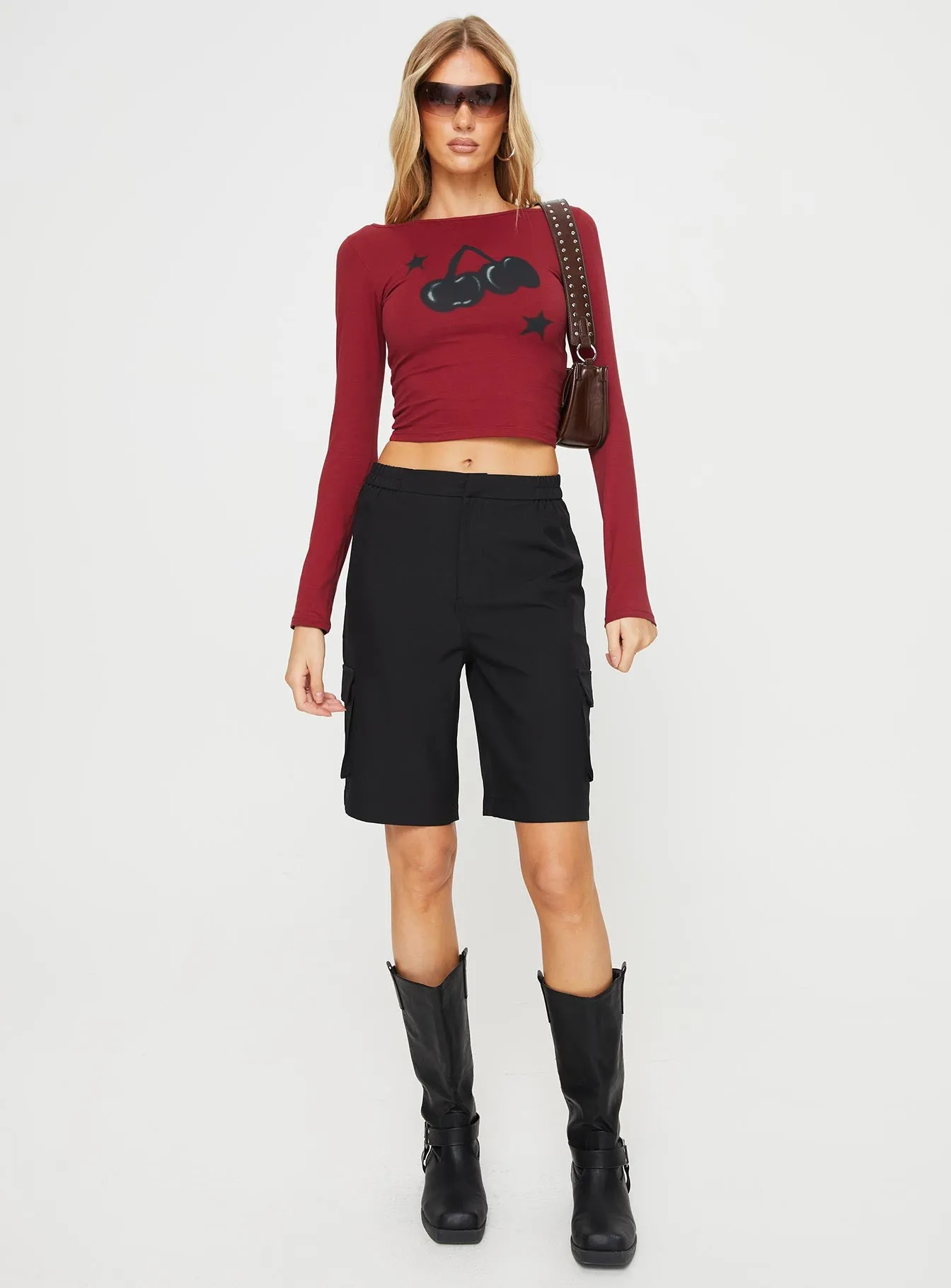 Amabon Cherry Print Long Sleeve Top Adrenalin Red sold by Princess Polly product image thumbnail 3