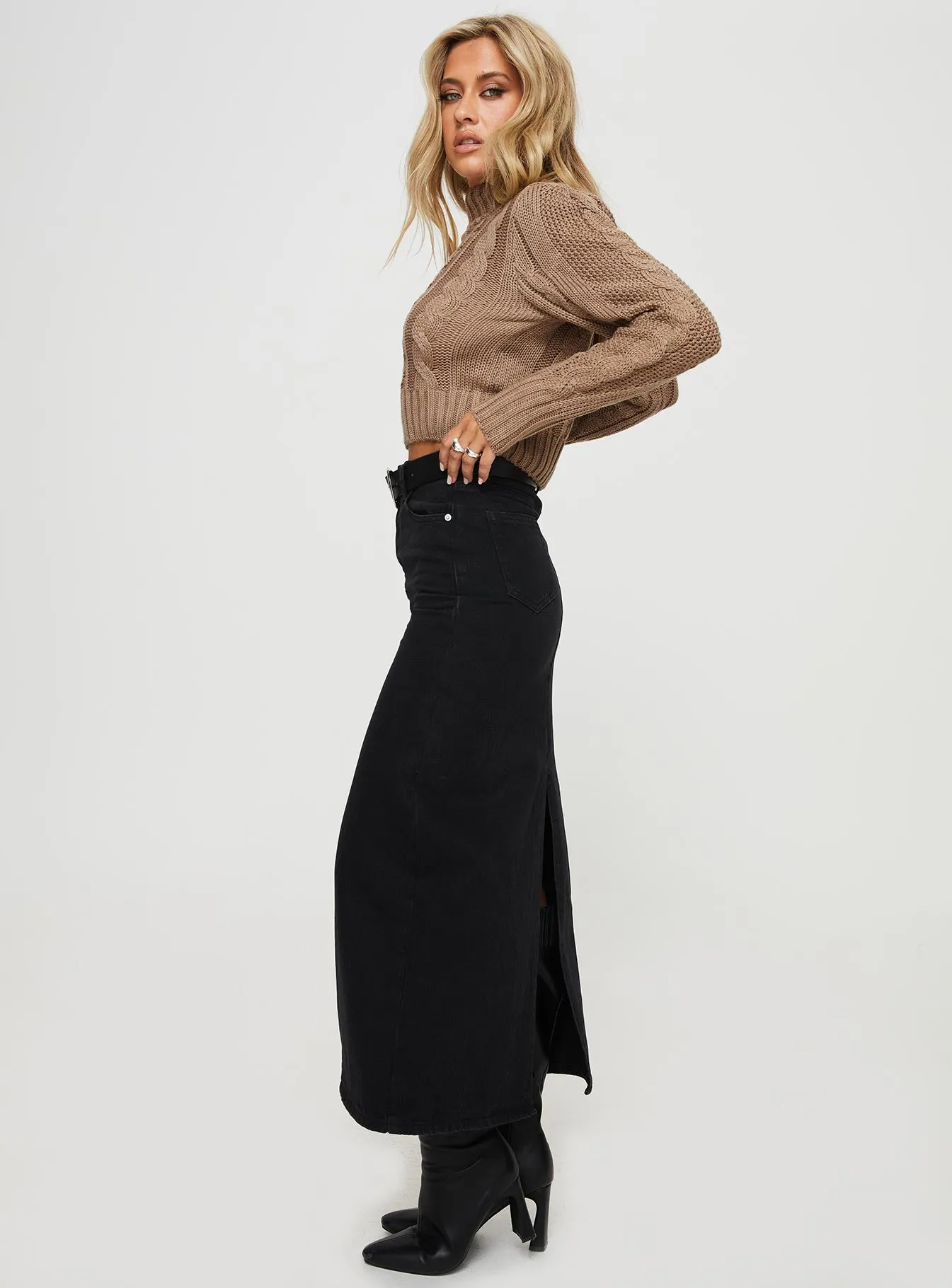Whessler Split Back Denim Midi Skirt Black sold by Princess Polly product image thumbnail 4