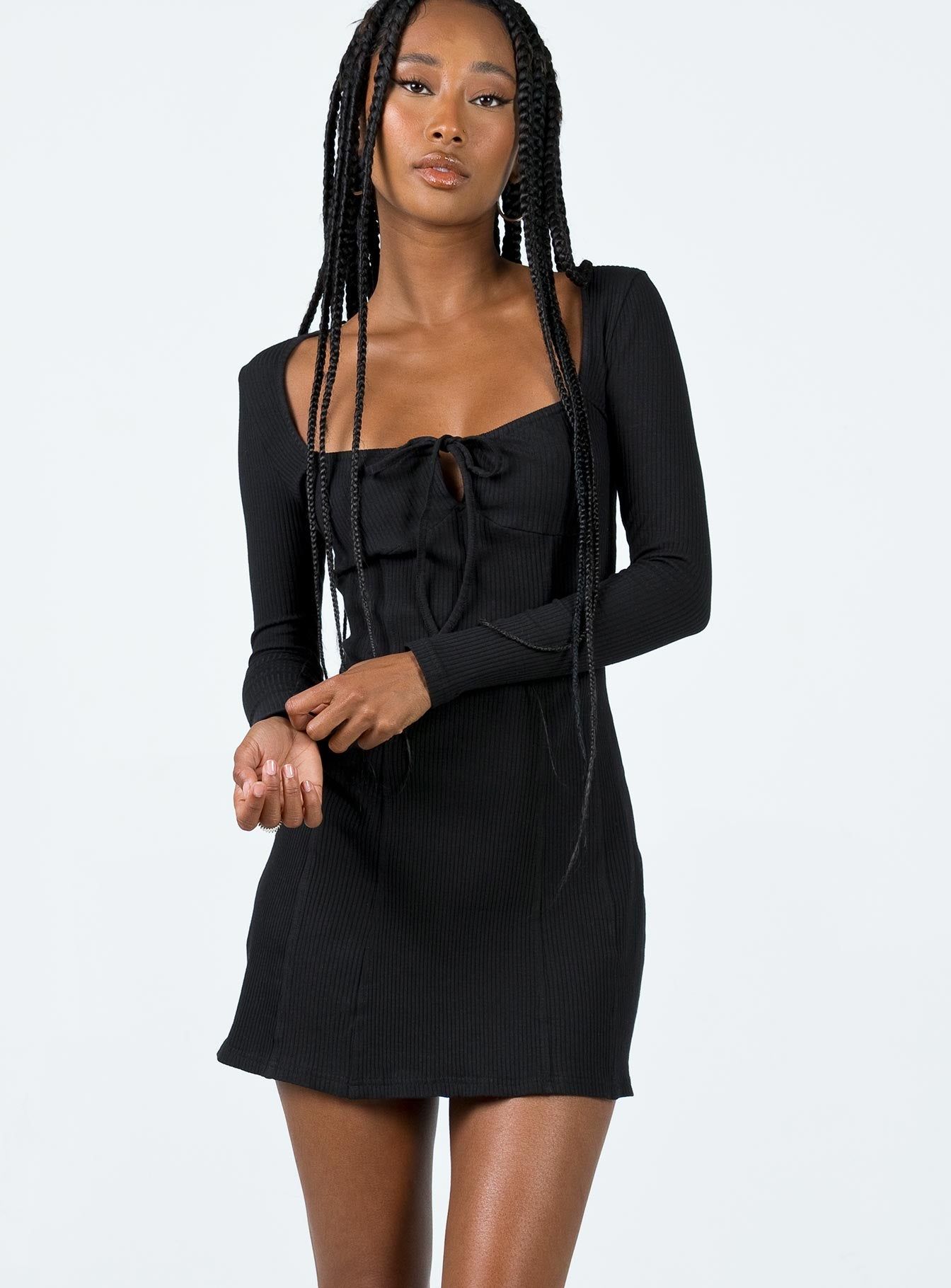 Normandy Long Sleeve Mini Dress Black sold by Princess Polly