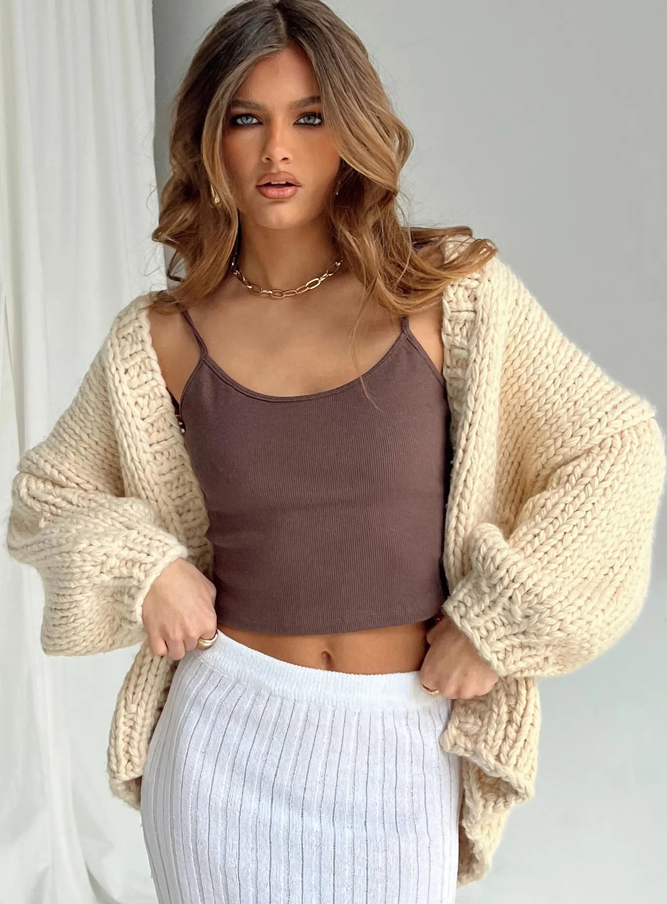 Lester Knit Cardigan Cream sold by Princess Polly