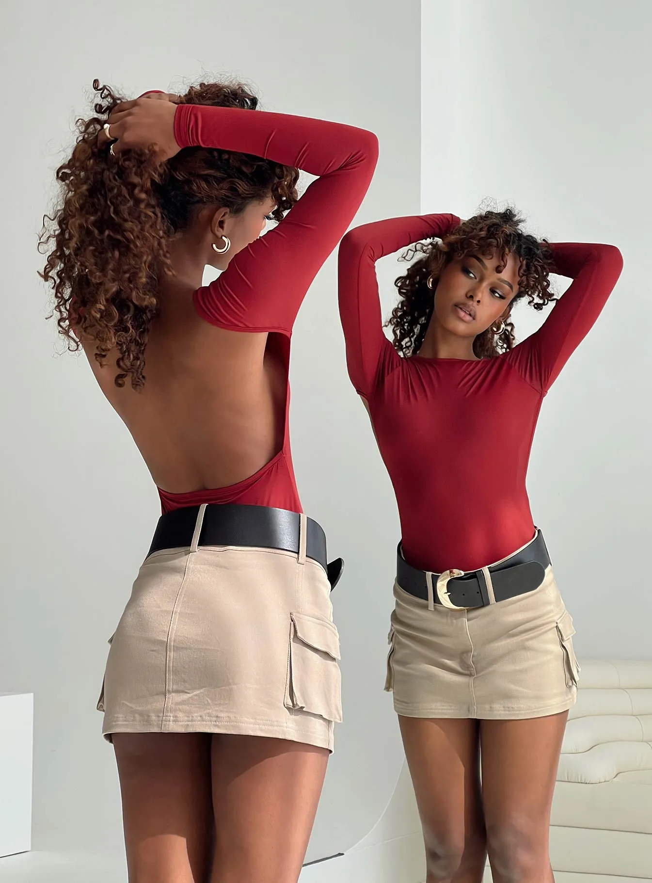 Gatewood Long Sleeve Bodysuit Burgundy sold by Princess Polly