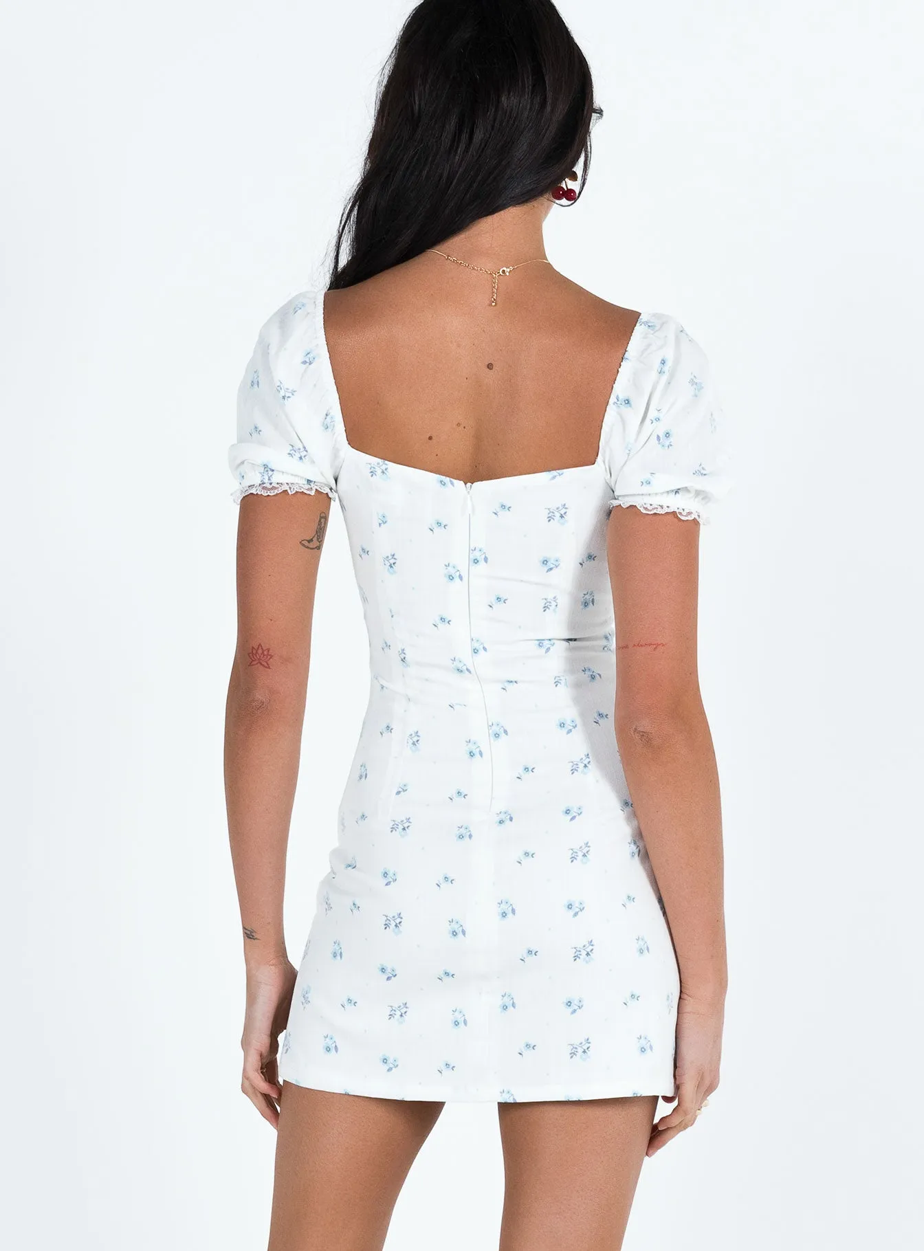 Love Lies Mini Dress White / Blue Floral sold by Princess Polly product image thumbnail 5