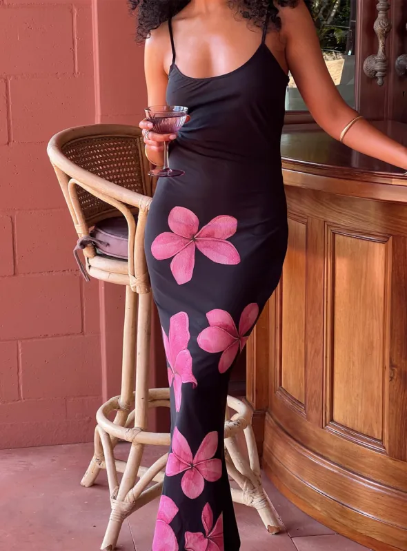 Katrine Flower Maxi Dress Black sold by Princess Polly