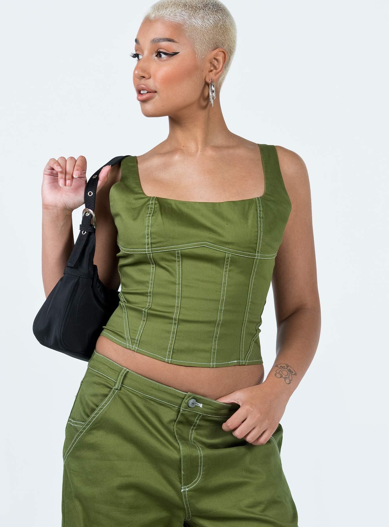 Phena Contrast Corset Top Green sold by Princess Polly product image thumbnail 2