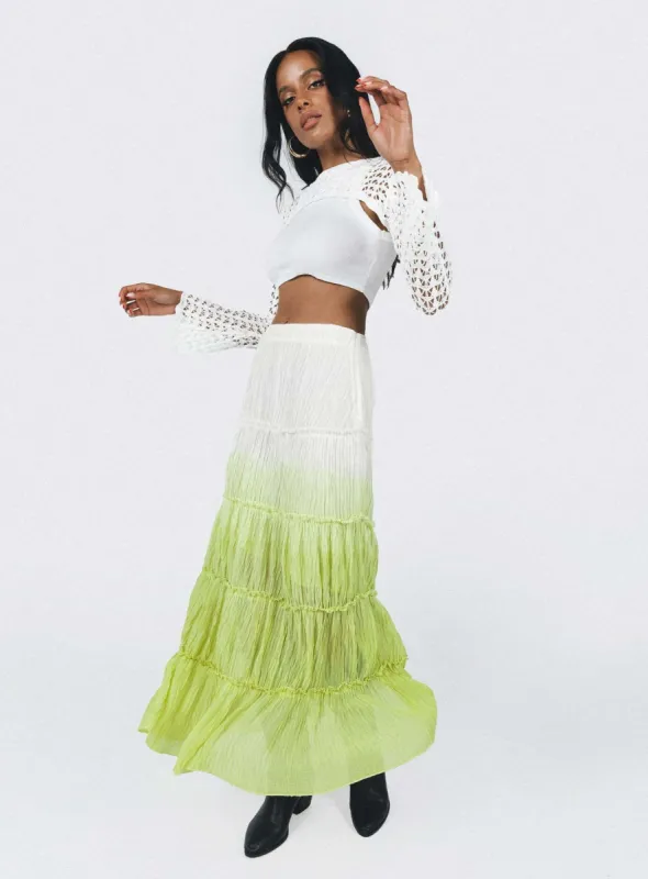 Sun Down Mid Rise Maxi Skirt Green Ombre sold by Princess Polly