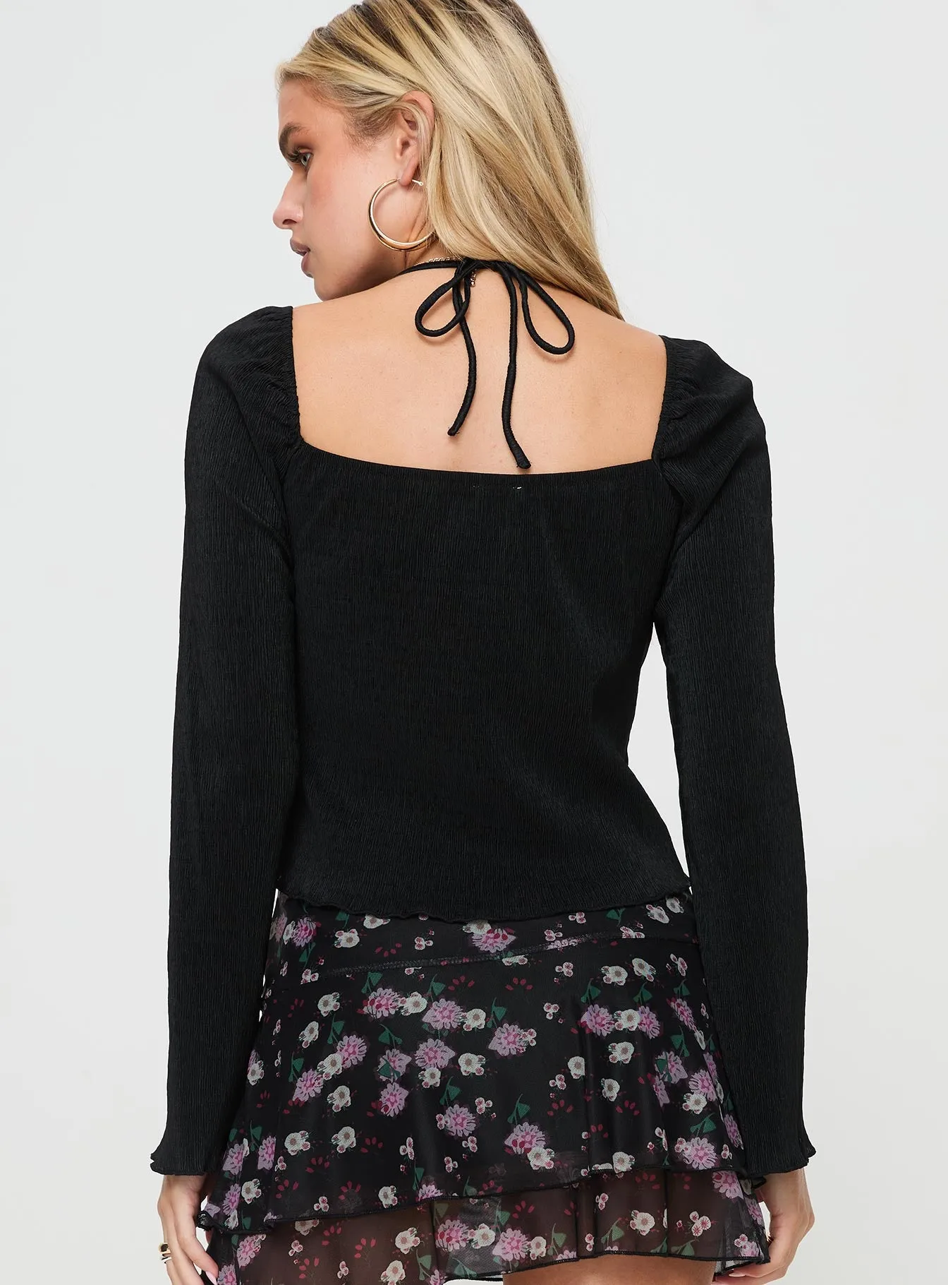 Chantria Long Sleeve Halter Top Black sold by Princess Polly product image thumbnail 4