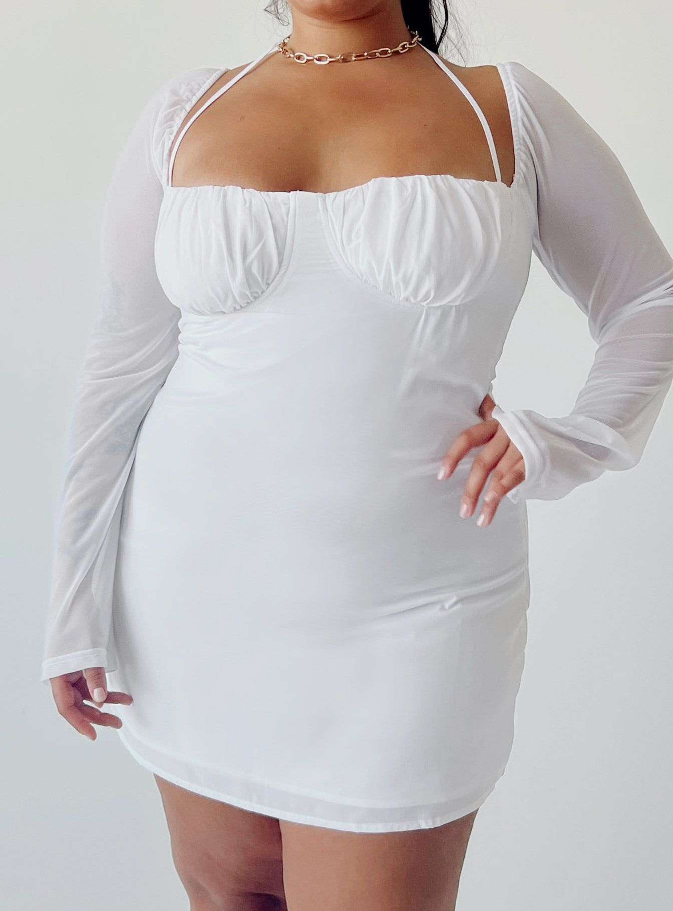 Dyer Sheer Sleeve Mini Dress White Curve sold by Princess Polly product image thumbnail 3