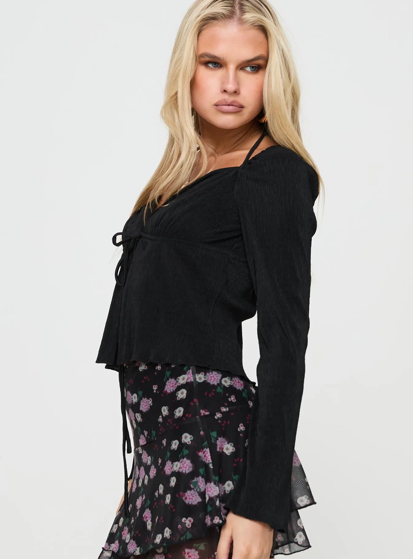 Chantria Long Sleeve Halter Top Black sold by Princess Polly product image thumbnail 3