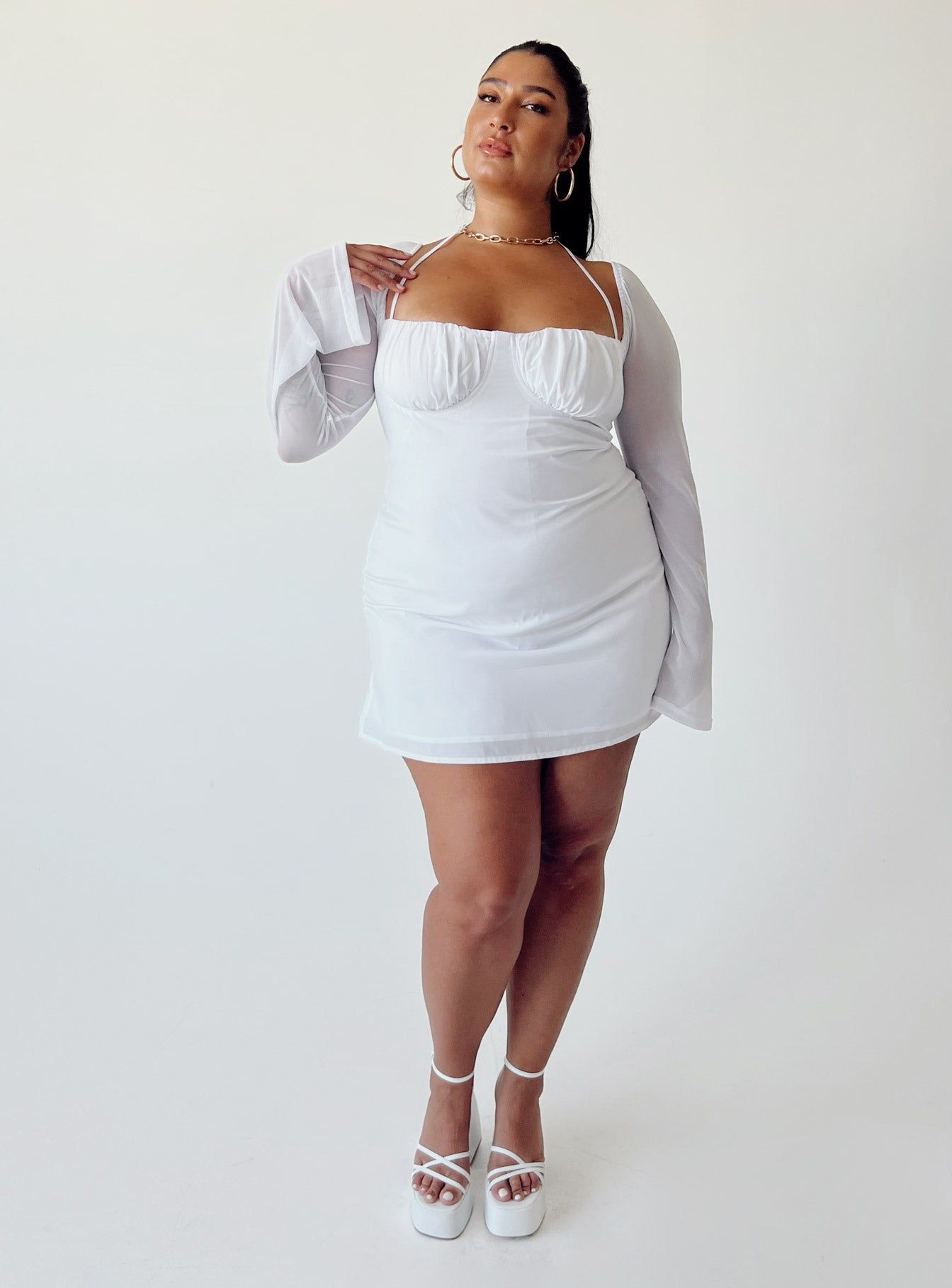 Dyer Sheer Sleeve Mini Dress White Curve sold by Princess Polly product image thumbnail 2