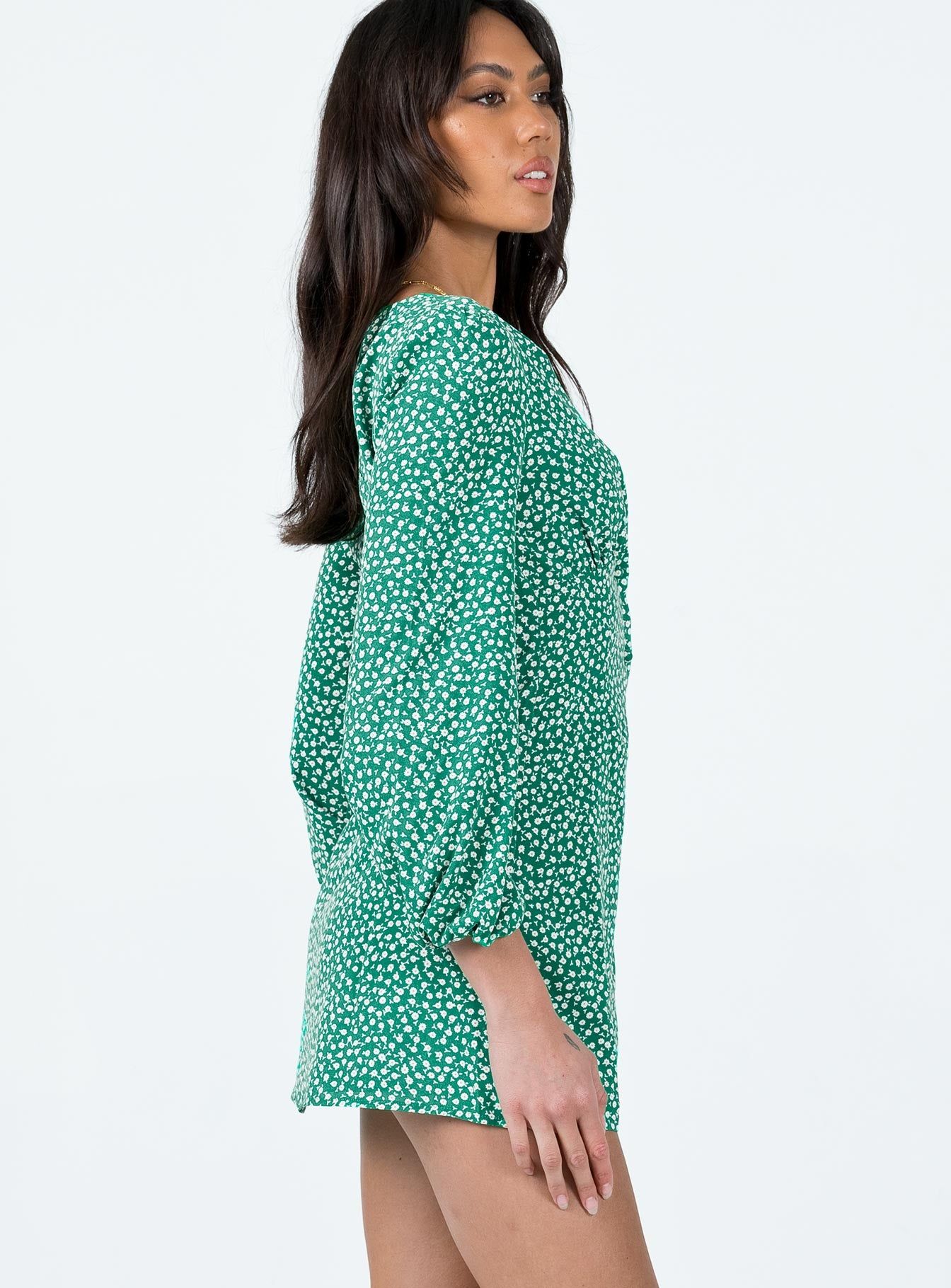 Kiata Long Sleeve Mini Dress Green / Floral sold by Princess Polly product image thumbnail 4