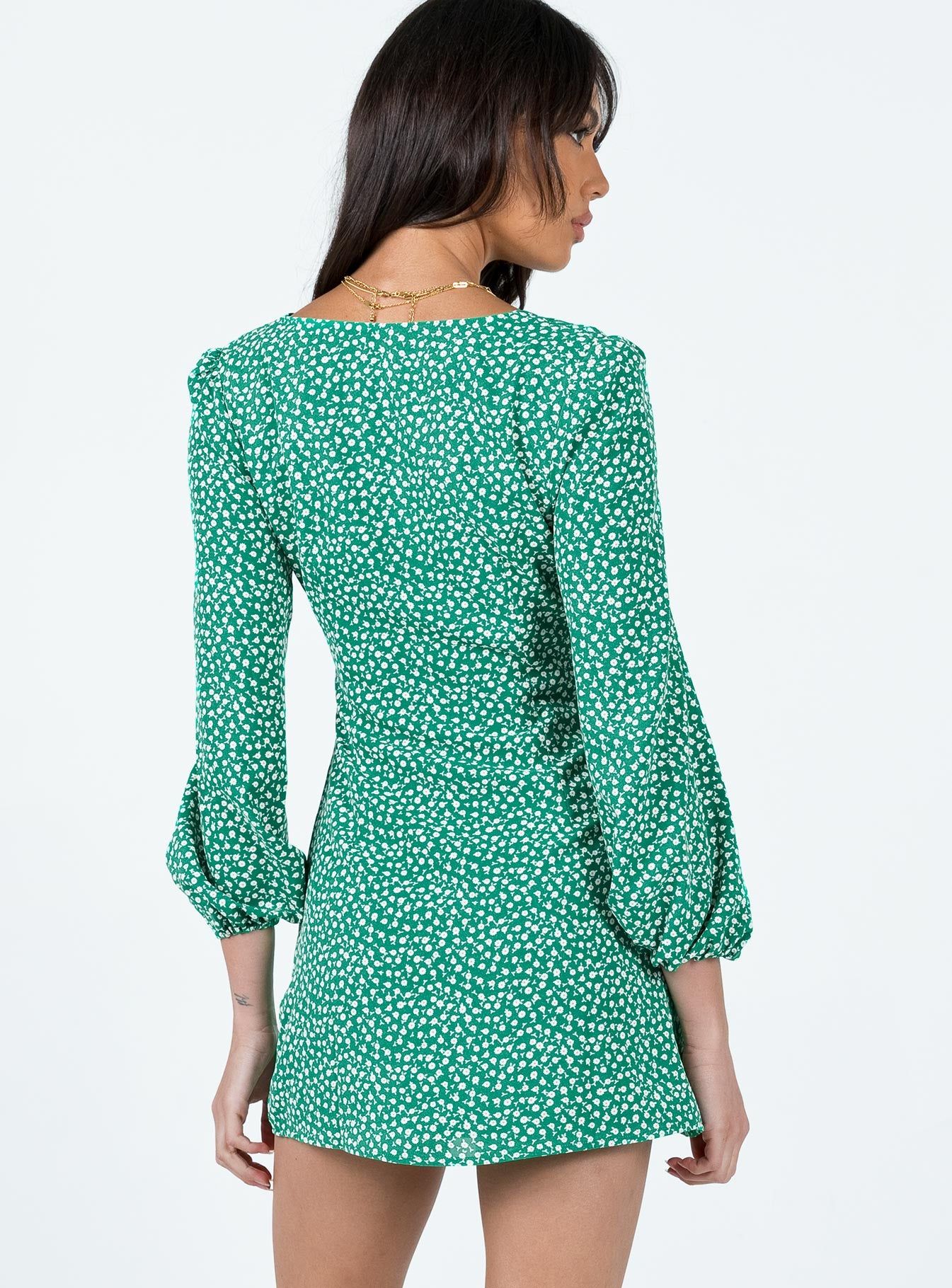 Kiata Long Sleeve Mini Dress Green / Floral sold by Princess Polly product image thumbnail 5