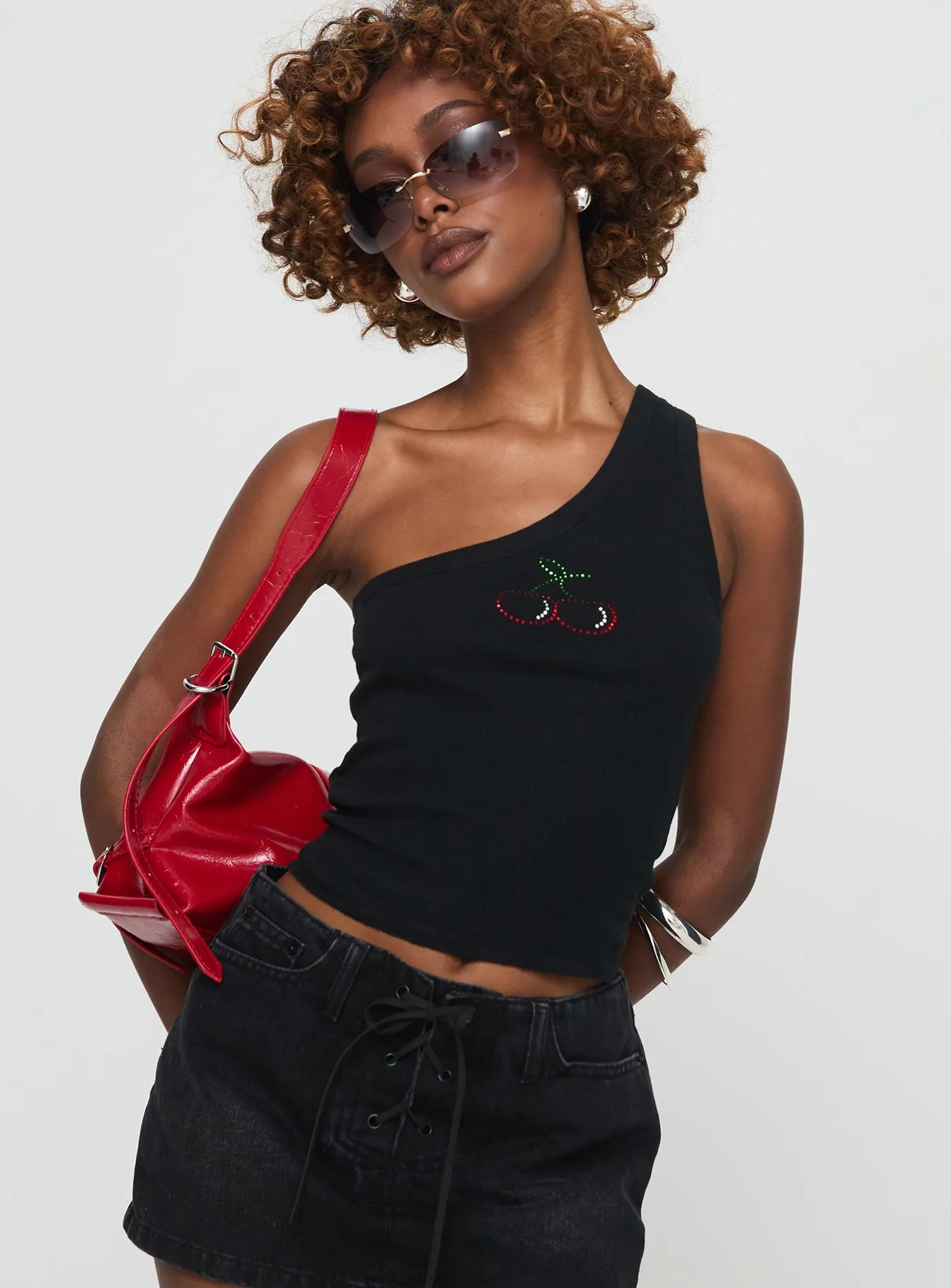 Jase One Shoulder Top Black sold by Princess Polly product image thumbnail 4