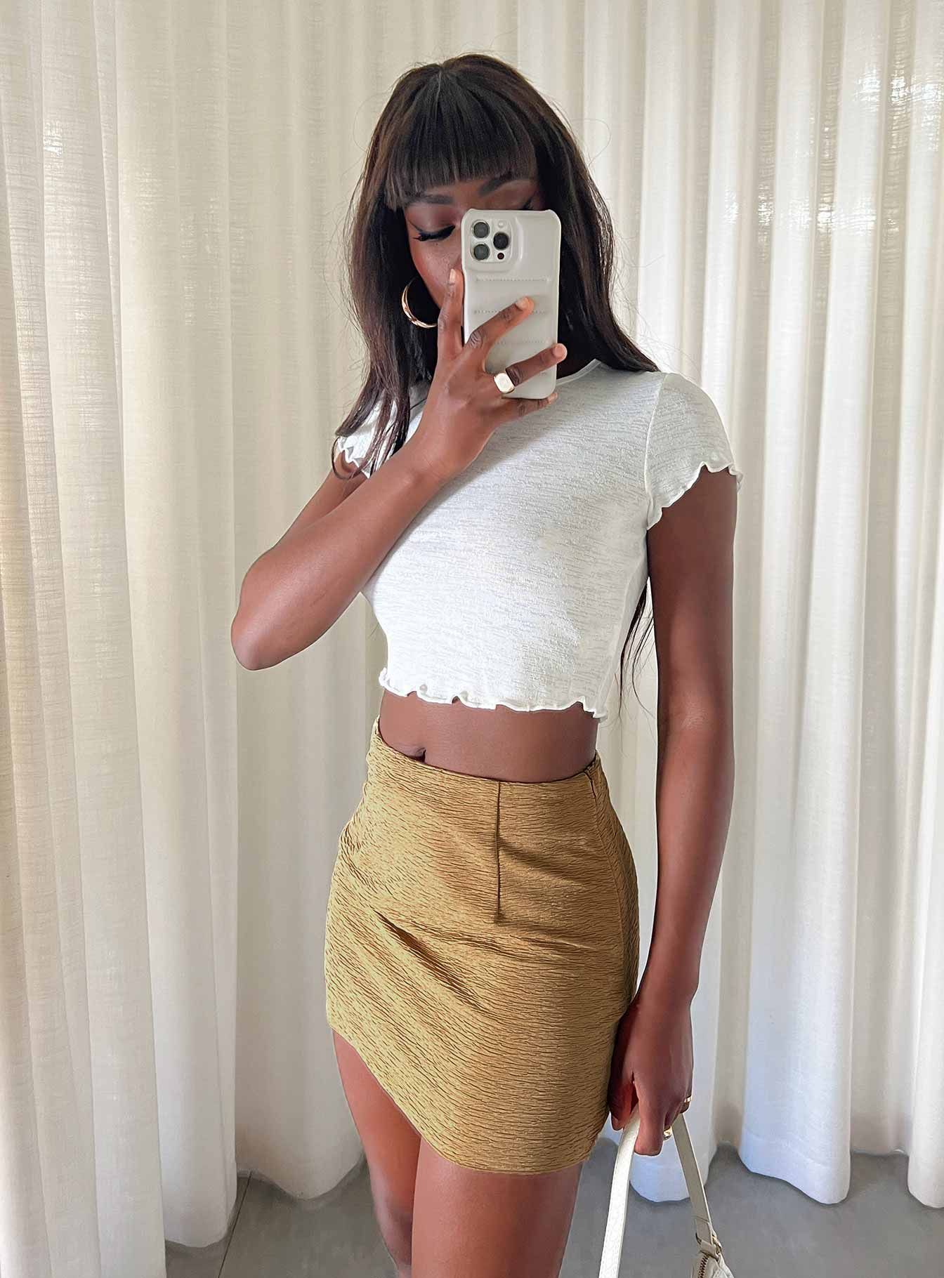 Selby Textured Mini Skirt Beige sold by Princess Polly