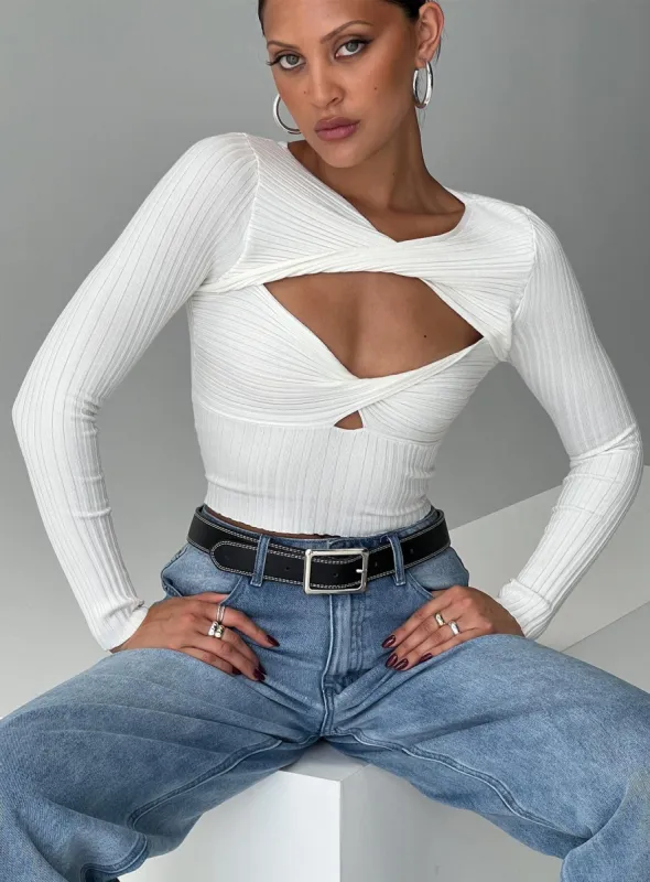 Stanzler Twist Long Sleeve Top White sold by Princess Polly