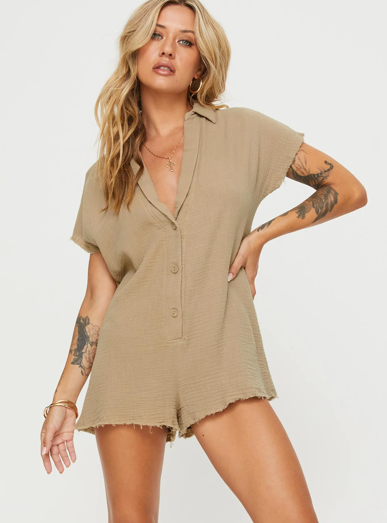 Salt Lake Romper Beige sold by Princess Polly product image thumbnail 2