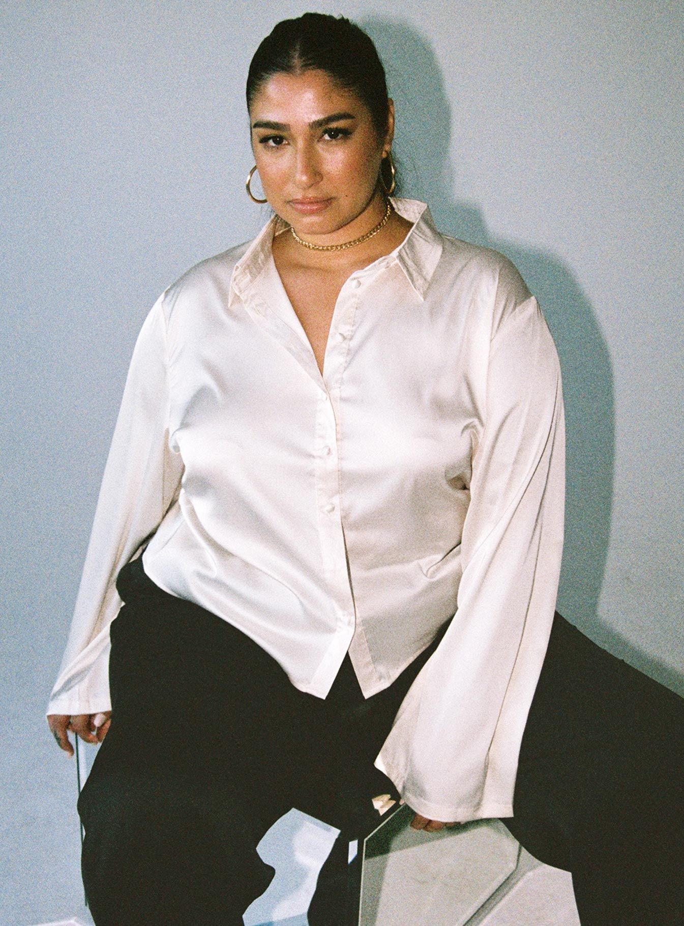 Anni Satin Shirt Cream Curve sold by Princess Polly