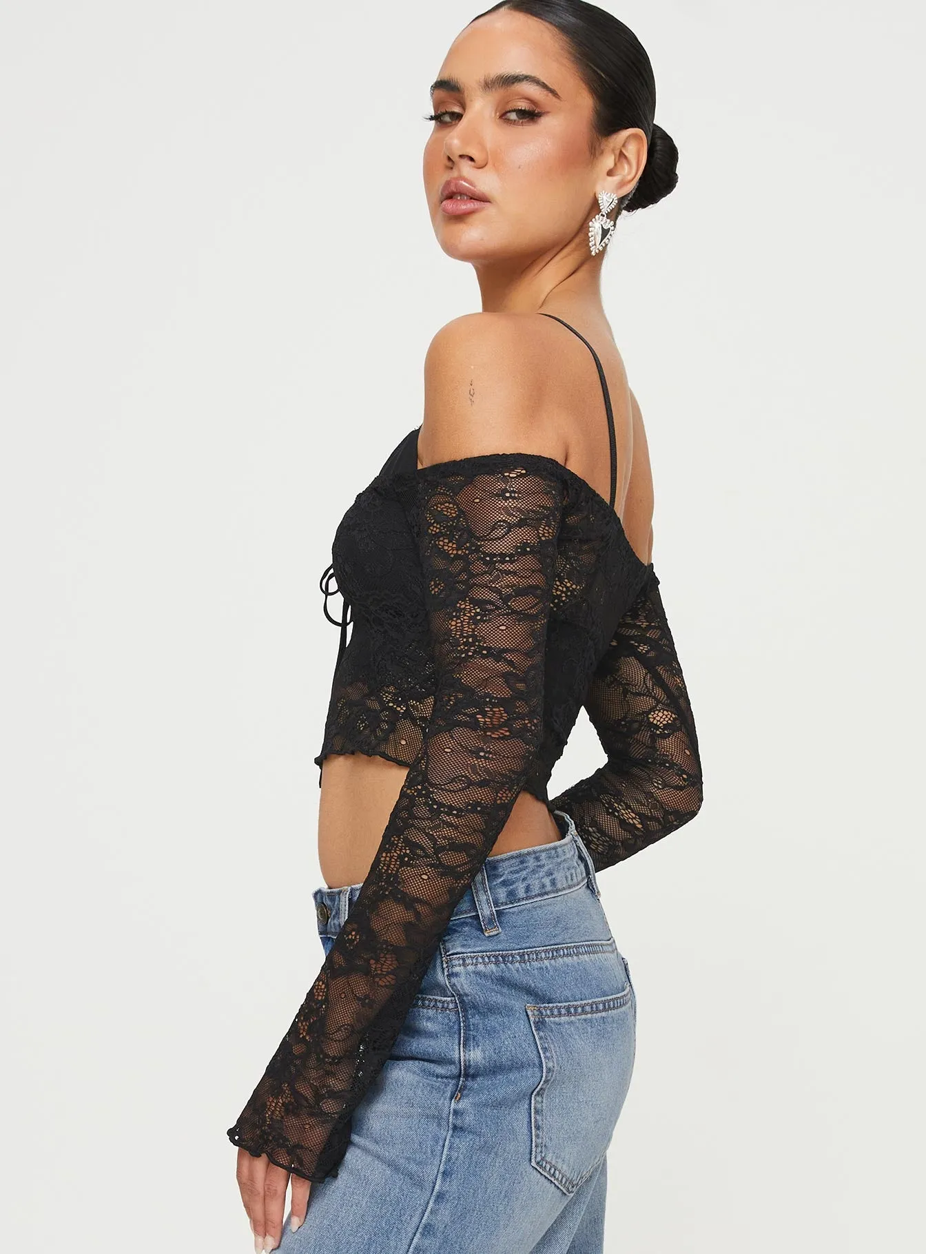 Rulfo Lace Off The Shoulder Top Black sold by Princess Polly product image thumbnail 4