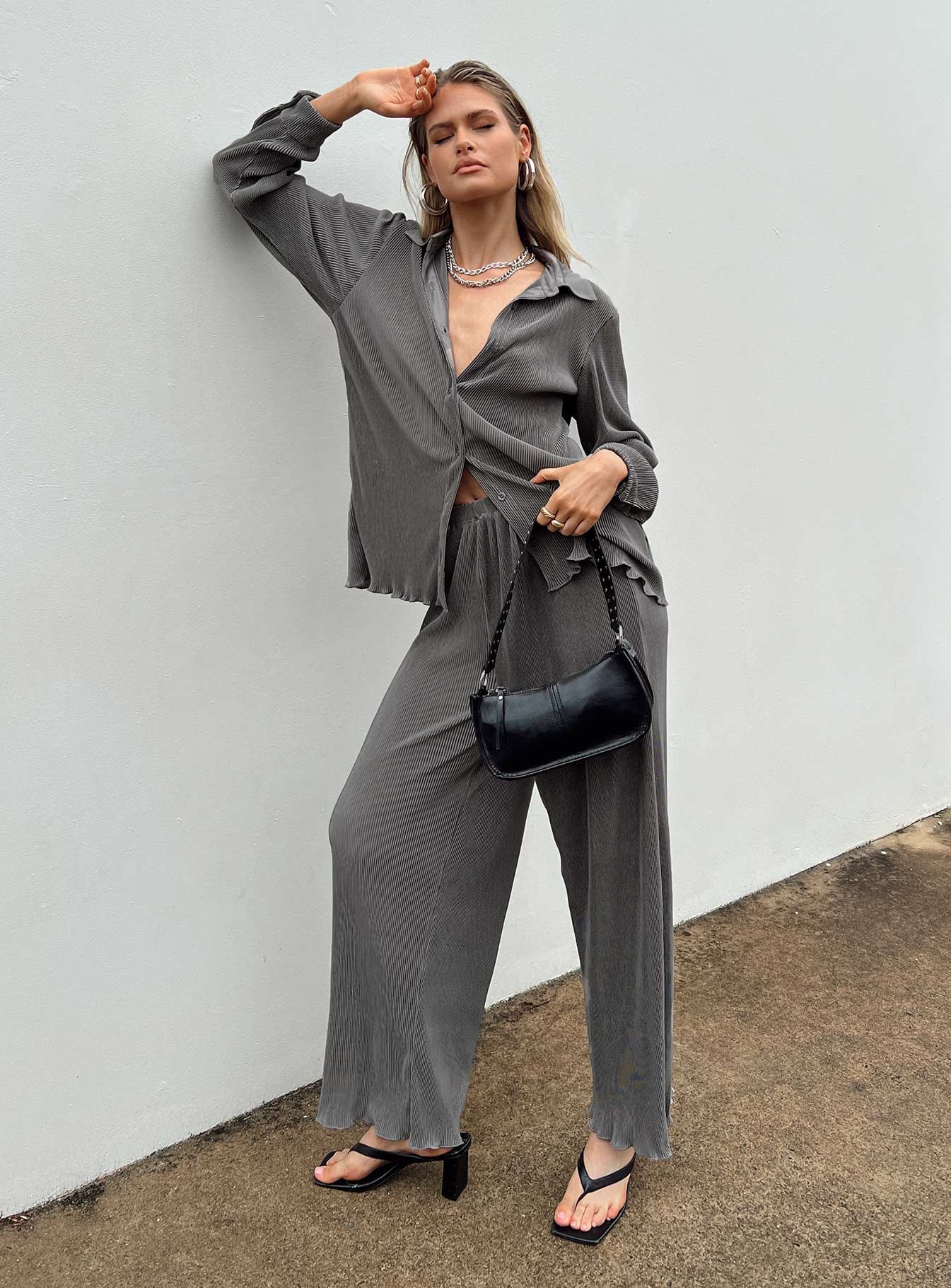 Cartmore Plisse Pants Charcoal sold by Princess Polly