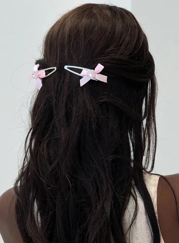 Waltz Bow Hair Clip Pack Pink / Silver sold by Princess Polly