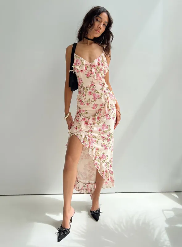 Garys Midi Dress Cream Floral sold by Princess Polly