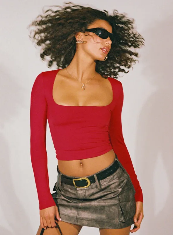 Back In Time Long Sleeve Top Red sold by Princess Polly