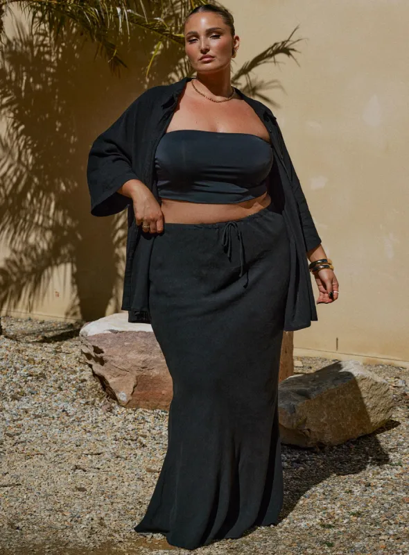 Mercer Linen Blend Maxi Skirt Black Curve sold by Princess Polly