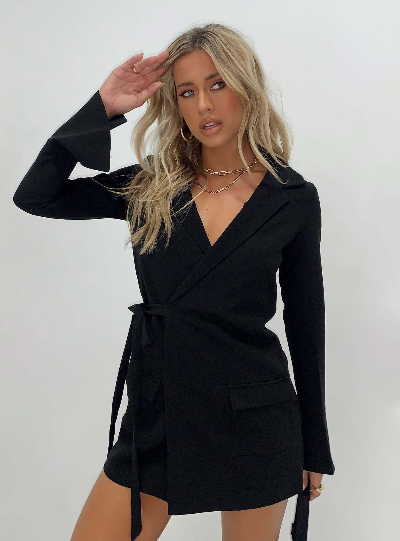 Kyah Wrap Blazer Dress Black sold by Princess Polly