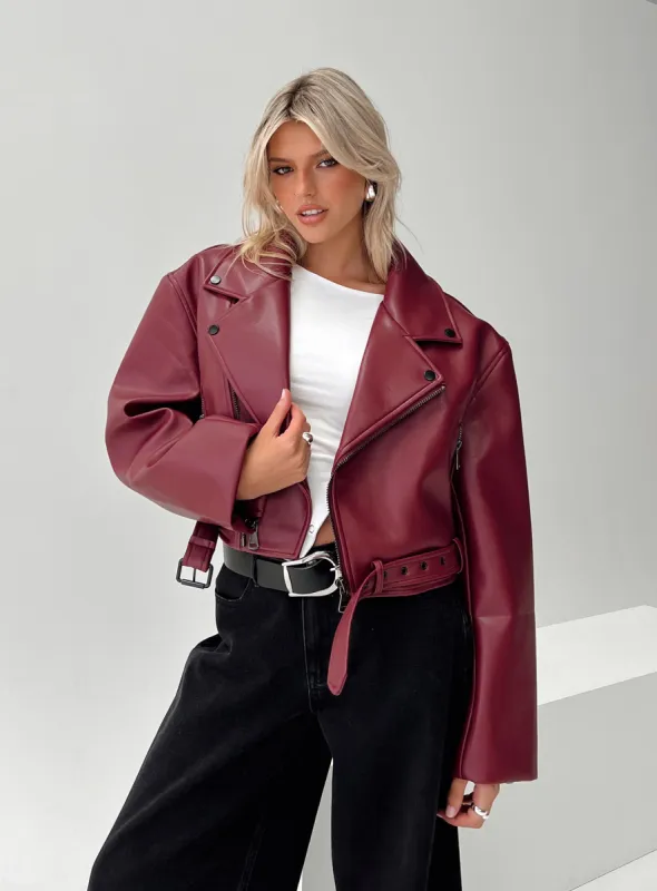 Staten Island Jacket Burgundy sold by Princess Polly