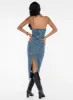 Smokeshow Strapless Midi Dress Blue Denim sold by Princess Polly