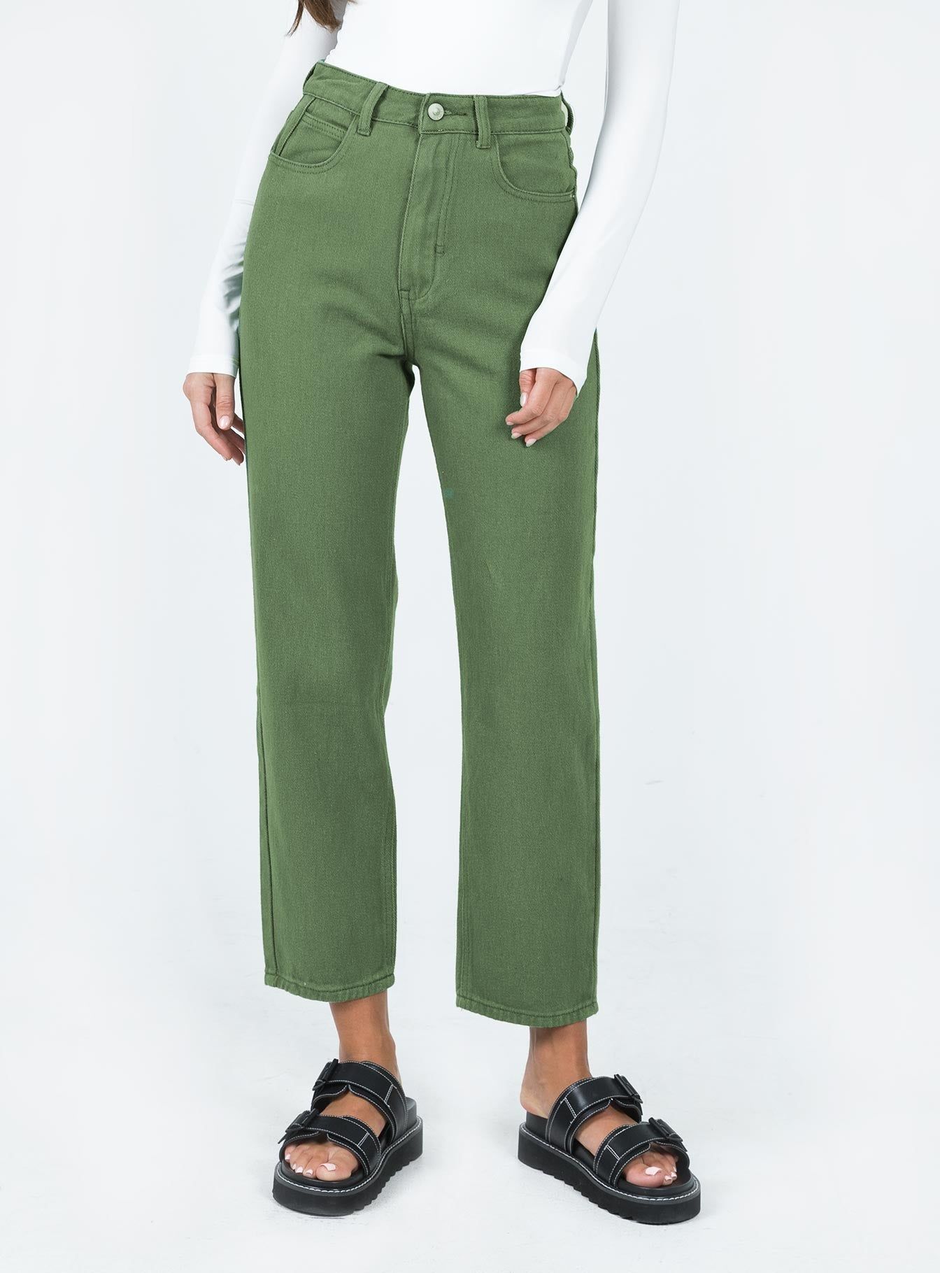 Leta Straight Leg Denim Jeans Khaki sold by Princess Polly