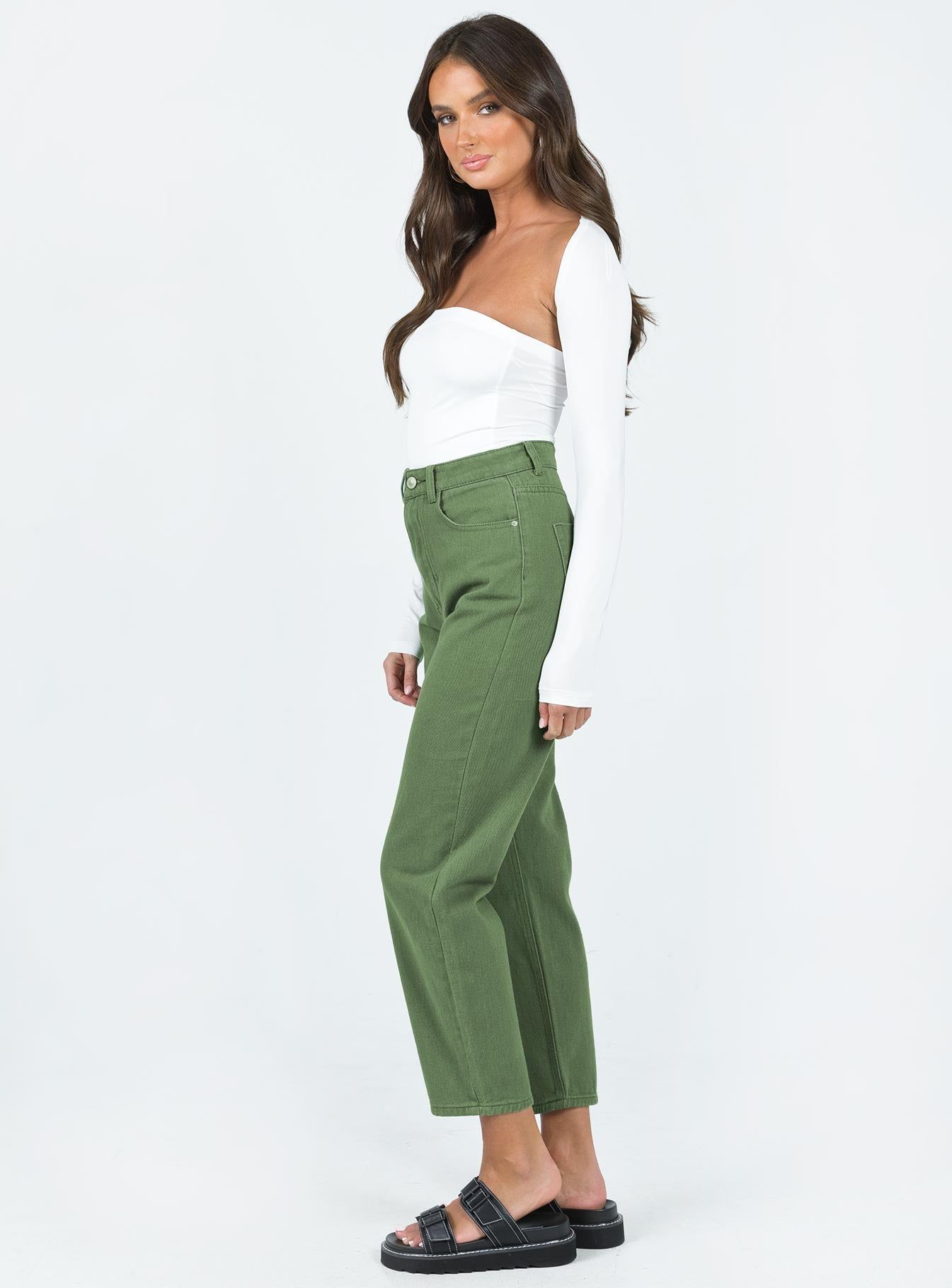 Leta Straight Leg Denim Jeans Khaki sold by Princess Polly product image thumbnail 3