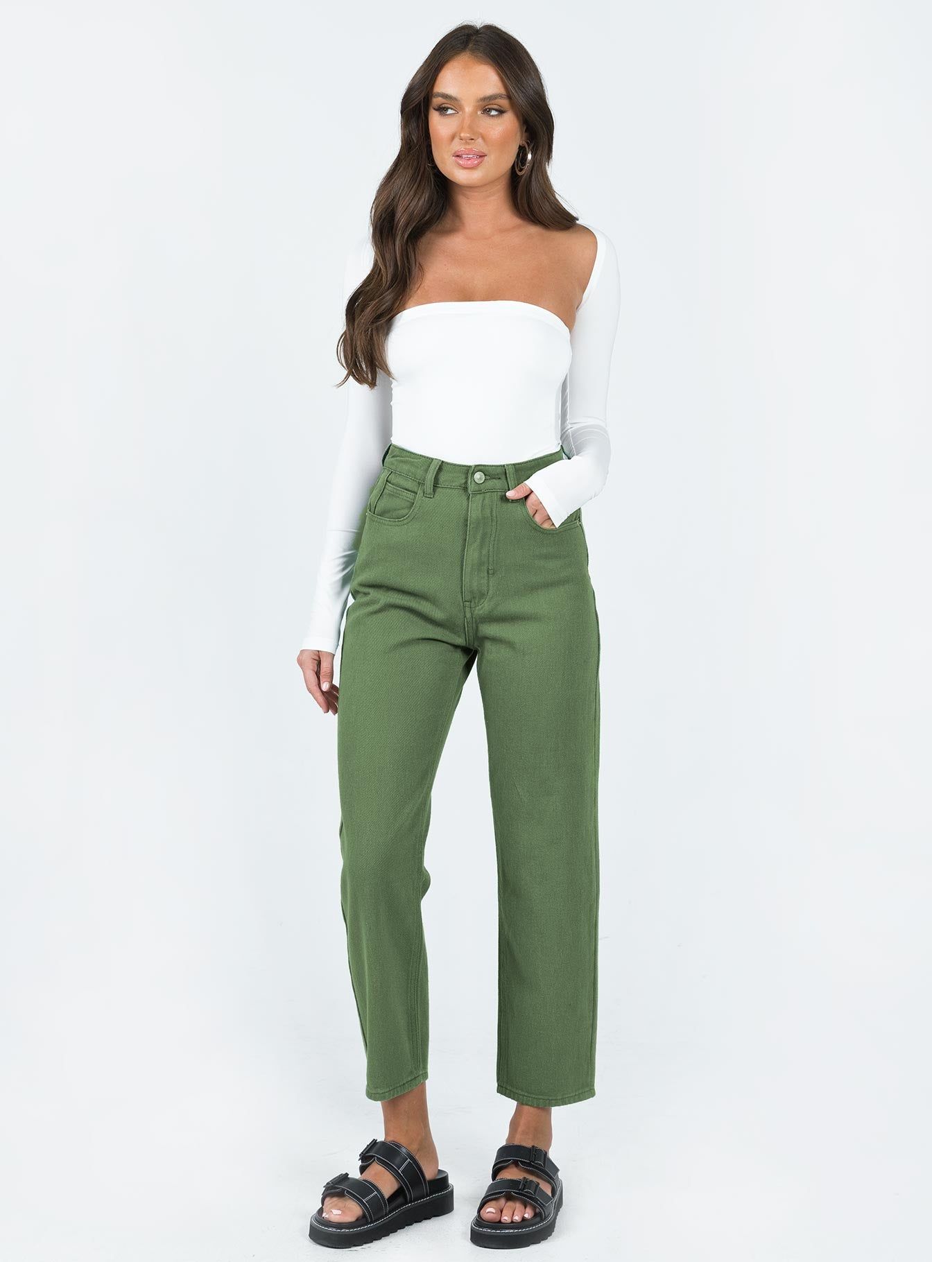 Leta Straight Leg Denim Jeans Khaki sold by Princess Polly product image thumbnail 2